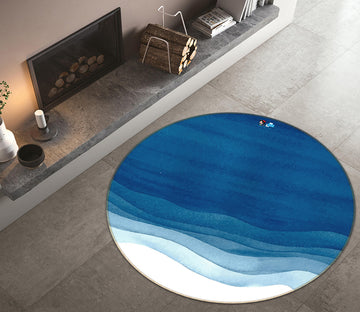 3D White Blue Gradient 64072 Round Non Slip Rug Mat