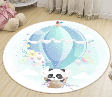 3D Blue Hot Air Balloon Panda 74254 Round Non Slip Rug Mat
