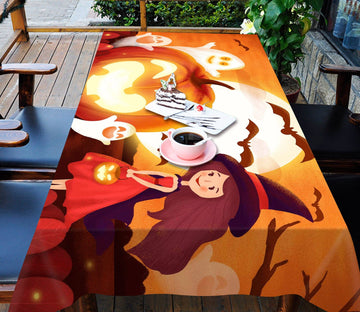 3D Moon Pumpkin Girl 046 Halloween Tablecloths Wallpaper AJ Wallpaper 