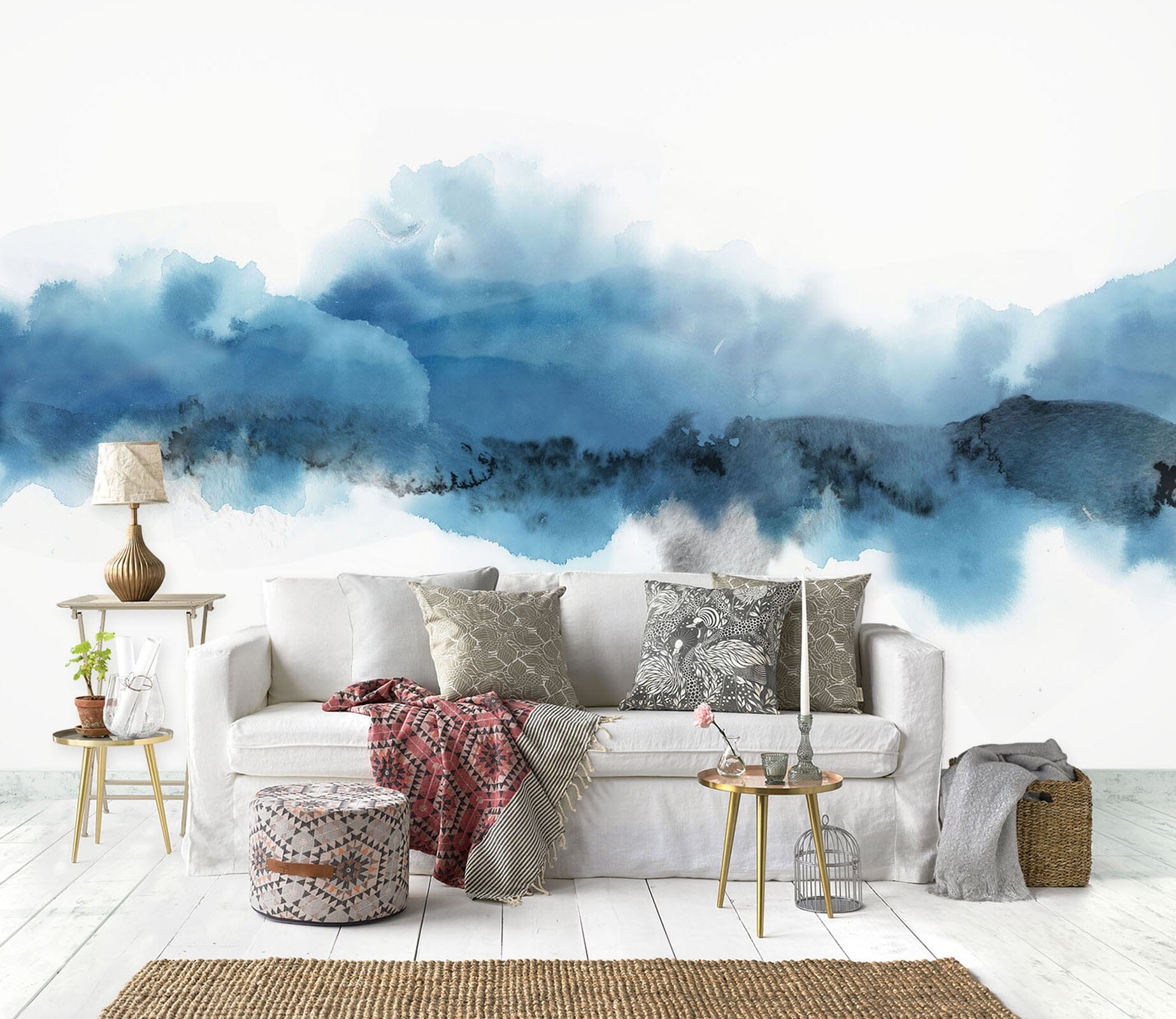 3D Blue Ink Pattern 1424 Wall Murals Wallpaper AJ Wallpaper 2 