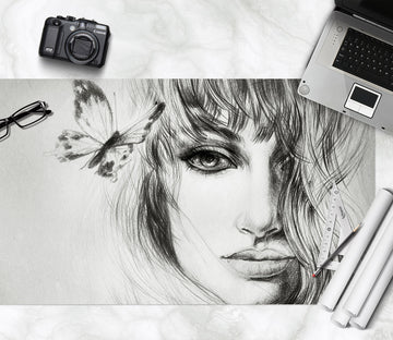 3D Grey Butterfly Girl 17108 Desk Mat