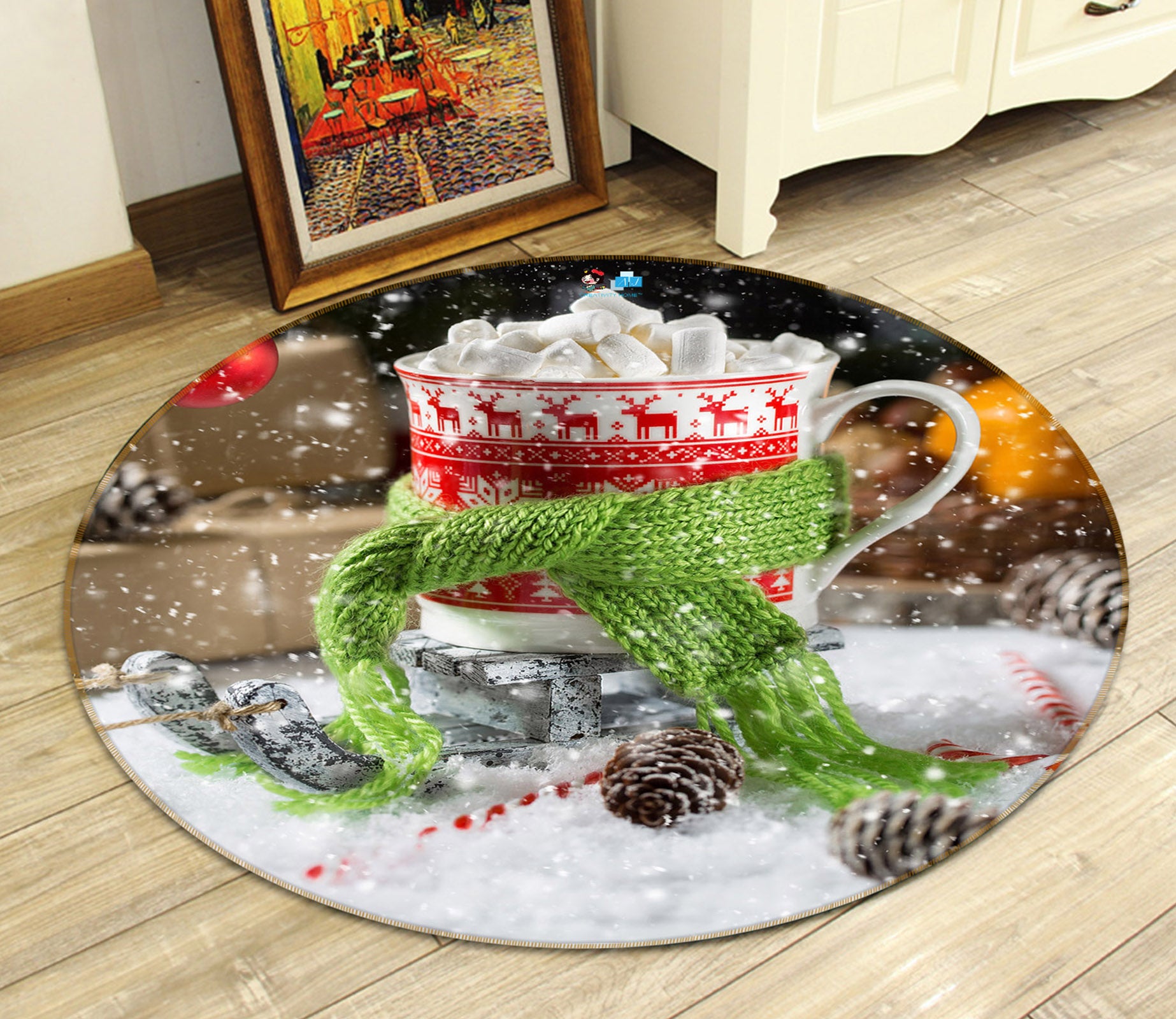 3D Cup Scarf 54190 Christmas Round Non Slip Rug Mat Xmas