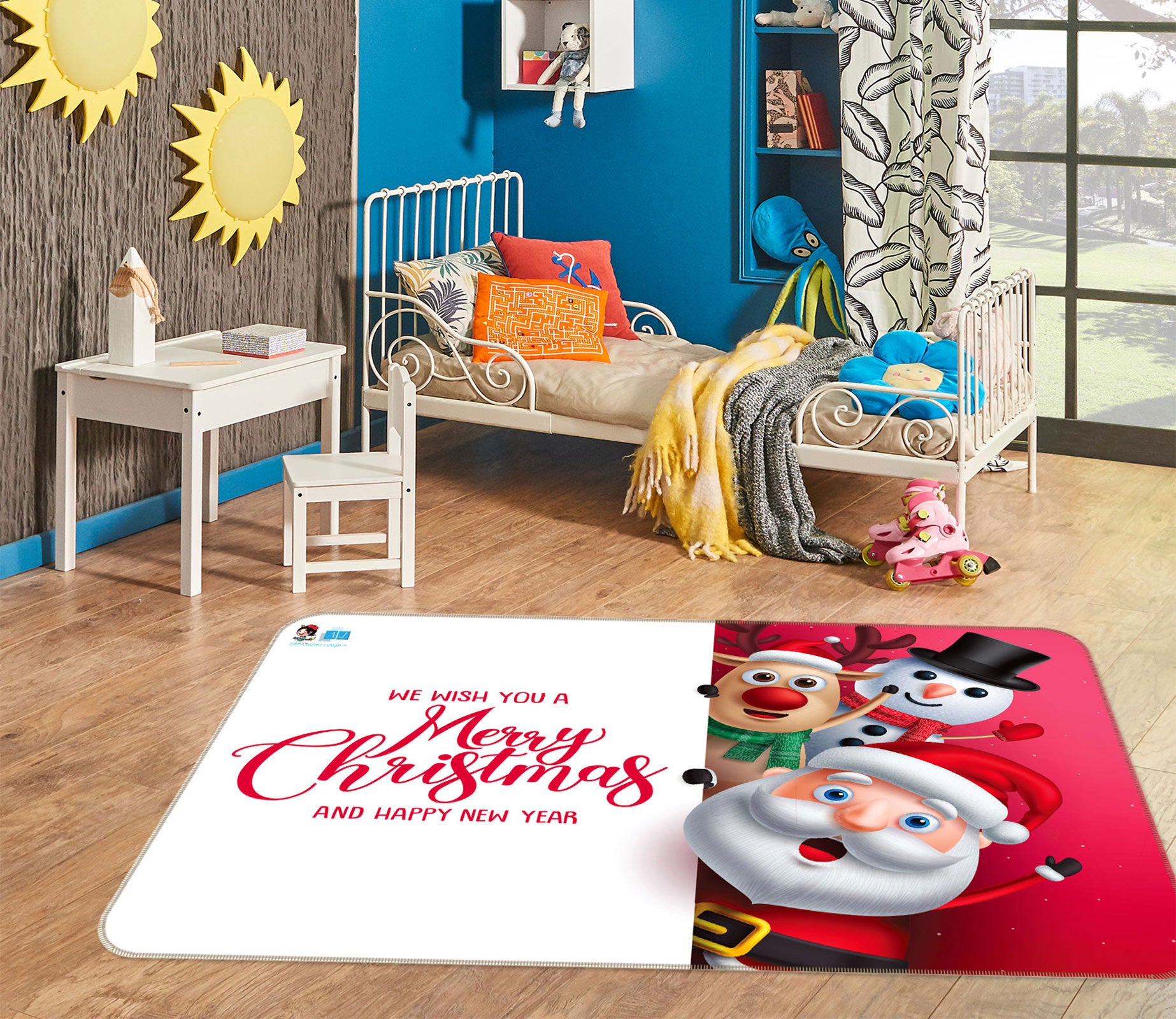 3D Santa Claus Deer 54257 Christmas Non Slip Rug Mat Xmas