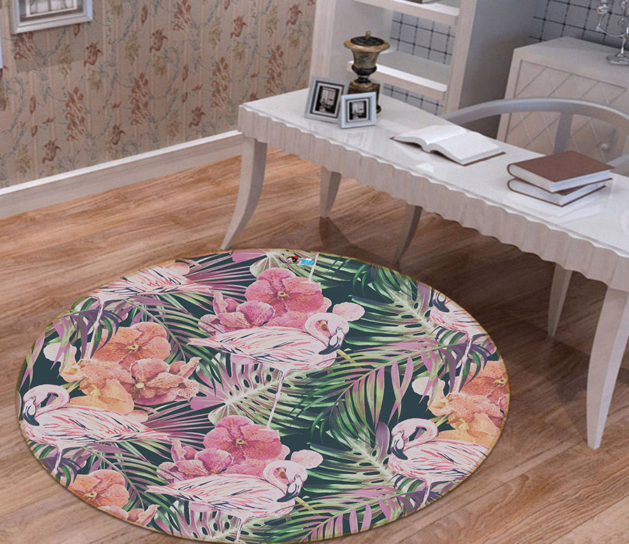3D Flowers Leaves 64132 Round Non Slip Rug Mat