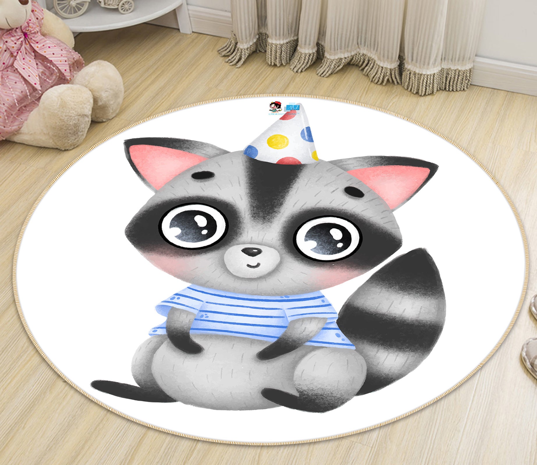 3D Civet Cat 74205 Round Non Slip Rug Mat