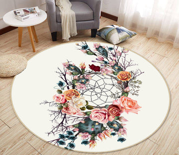 3D Flower Dream Catcher 29037 Round Non Slip Rug Mat