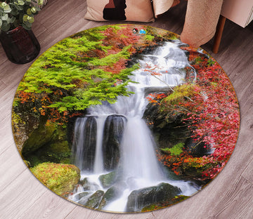 3D Mountain Waterfall 69093 Round Non Slip Rug Mat