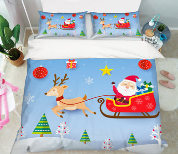 3D Santa Sleigh Deer 60205 Bed Pillowcases Quilt