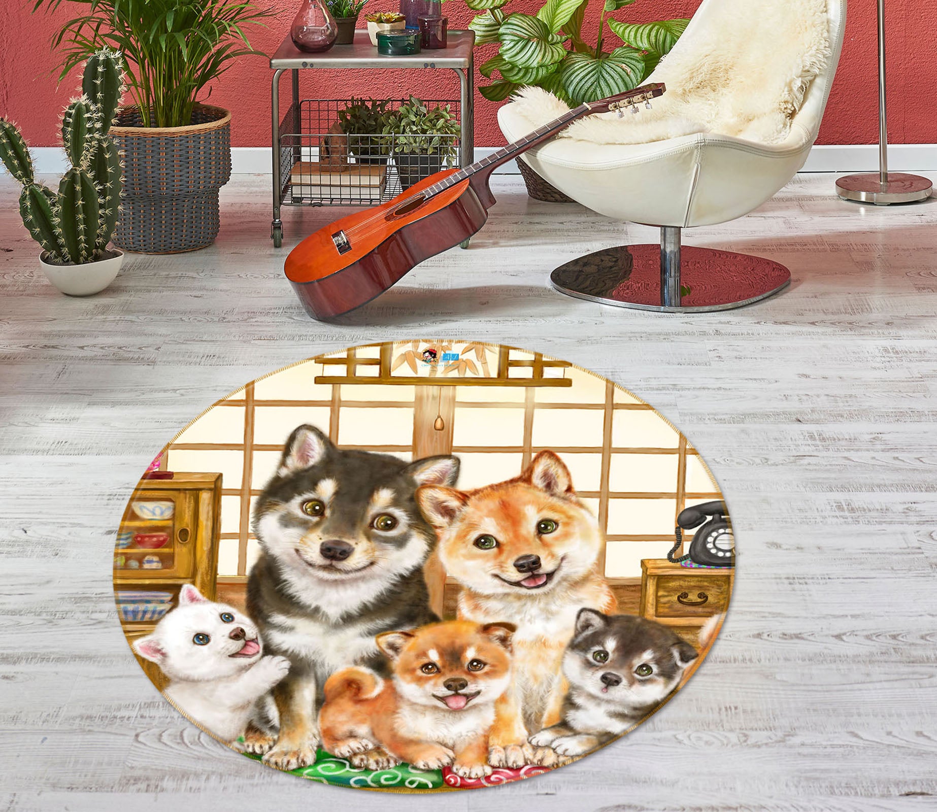 3D Cute Dog 6064 Kayomi Harai Rug Round Non Slip Rug Mat