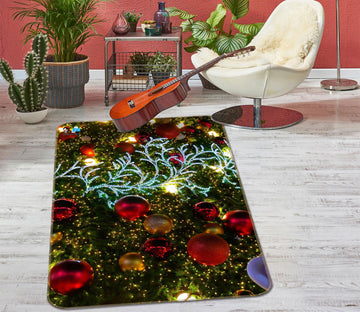3D Branches Red Ball 55043 Christmas Non Slip Rug Mat Xmas