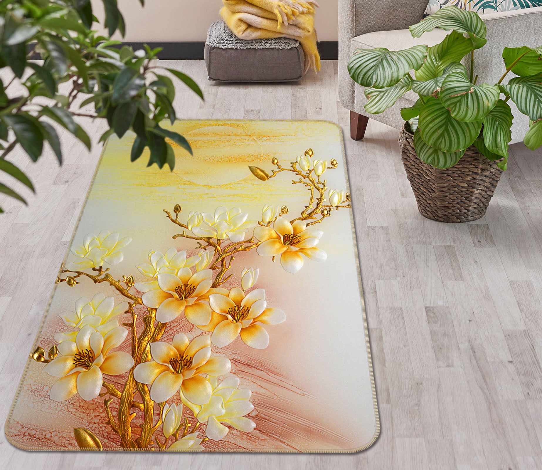 3D Golden Flower 32221 Non Slip Rug Mat
