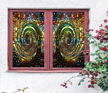 3D Spin Box 194 Window Film Print Sticker Cling Stained Glass UV Block