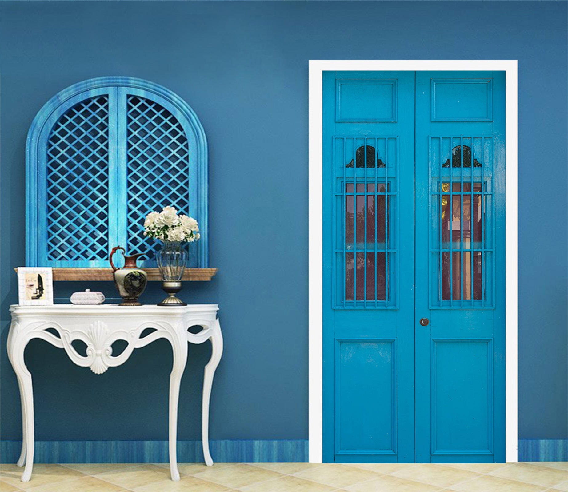 3D Blue Double Door 022 Door Mural