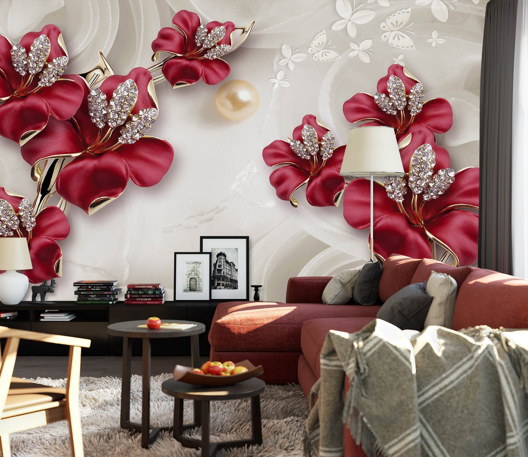 3D Red Flowers 1524 Wall Murals Wallpaper AJ Wallpaper 2 