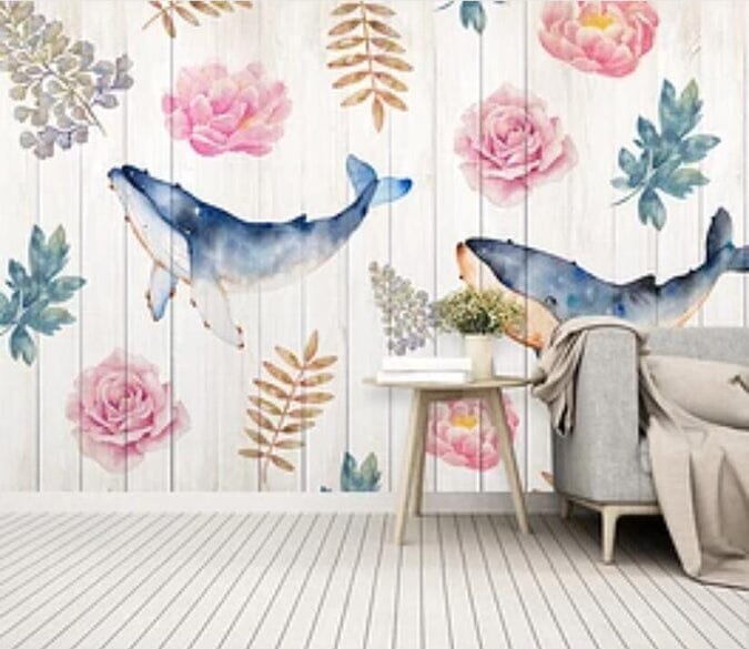 3D Flower Whale 1952 Wall Murals Wallpaper AJ Wallpaper 2 