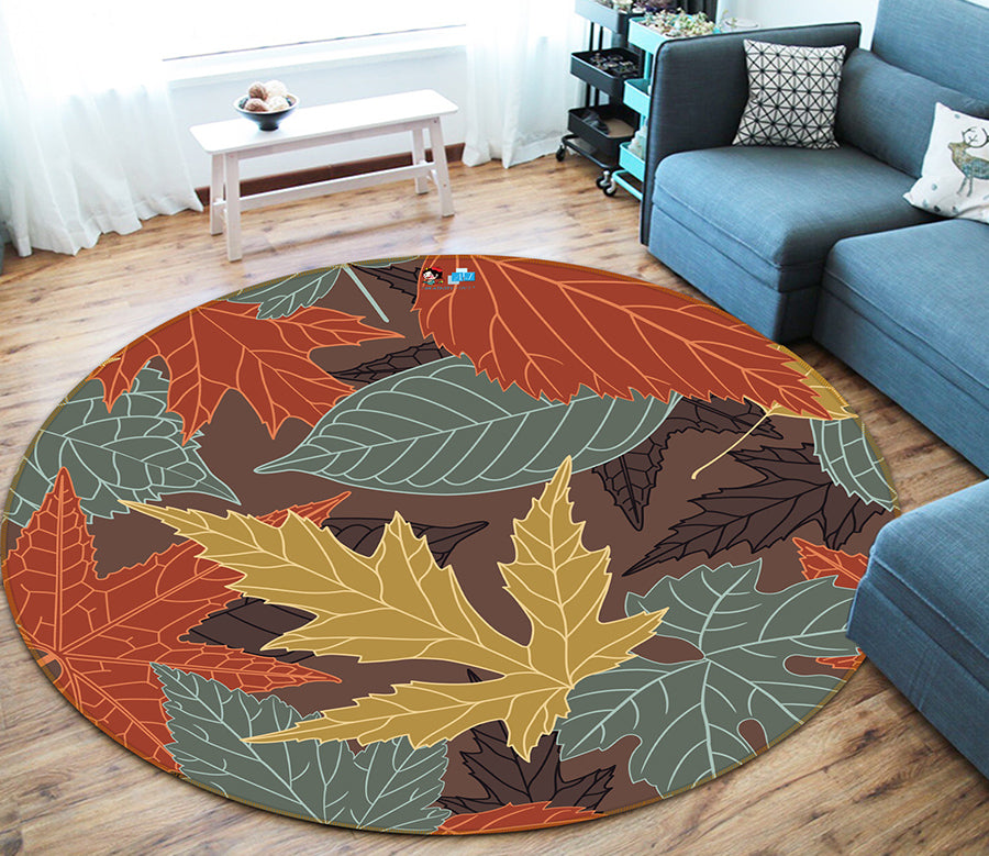 3D Color Maple Leaf 64124 Round Non Slip Rug Mat