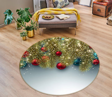 3D Golden Branches 54186 Christmas Round Non Slip Rug Mat Xmas
