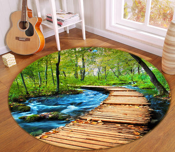 3D Wood Bridge 74128 Round Non Slip Rug Mat