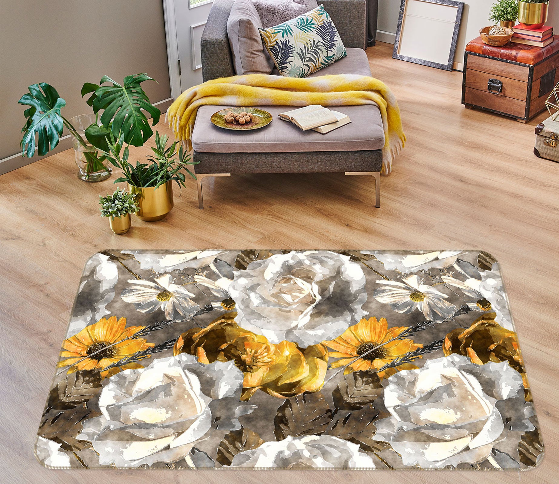 3D Flowers Pattern 33016 Non Slip Rug Mat