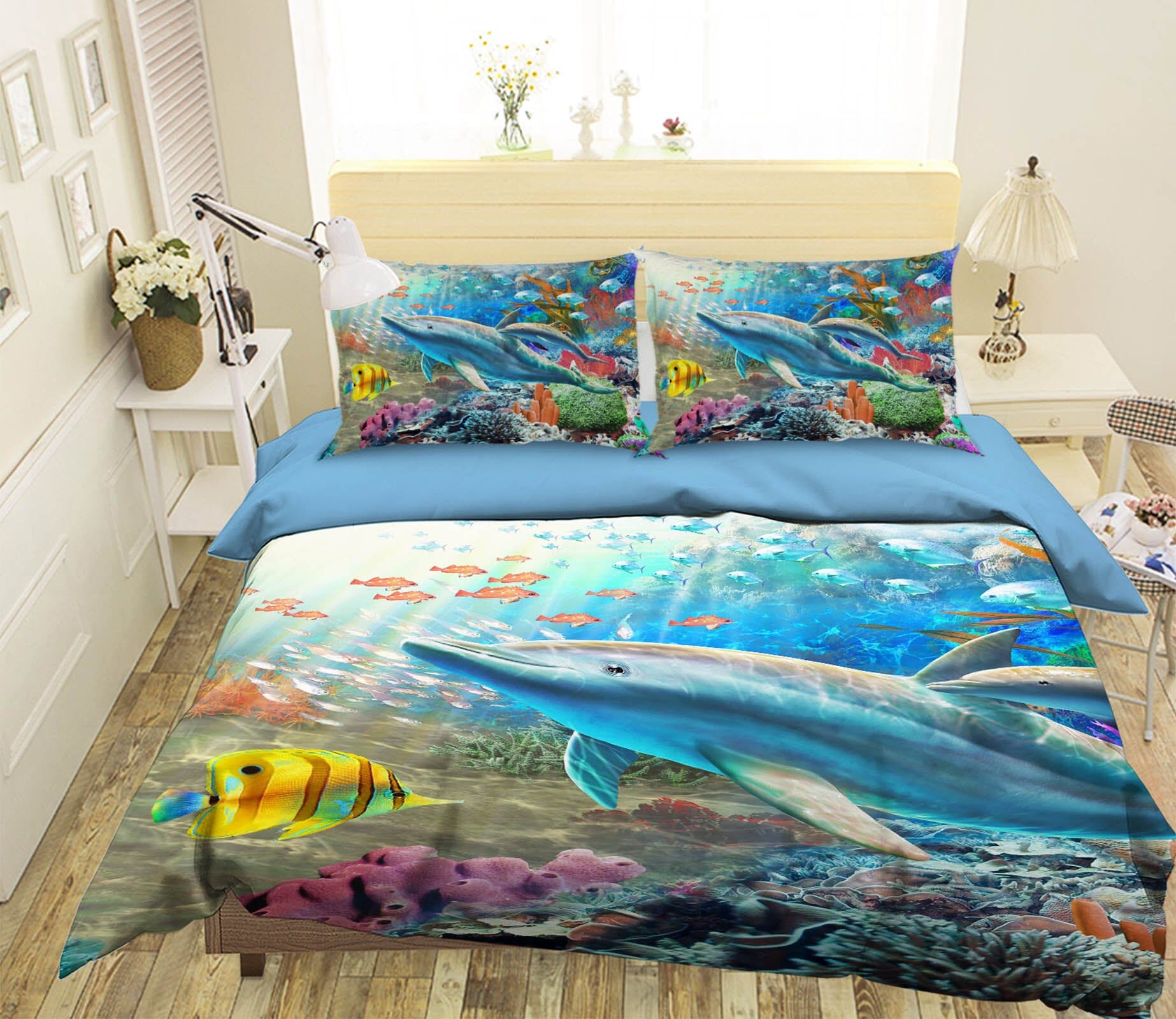 3D Happy Dolphin 2036 Adrian Chesterman Bedding Bed Pillowcases Quilt Quiet Covers AJ Creativity Home 