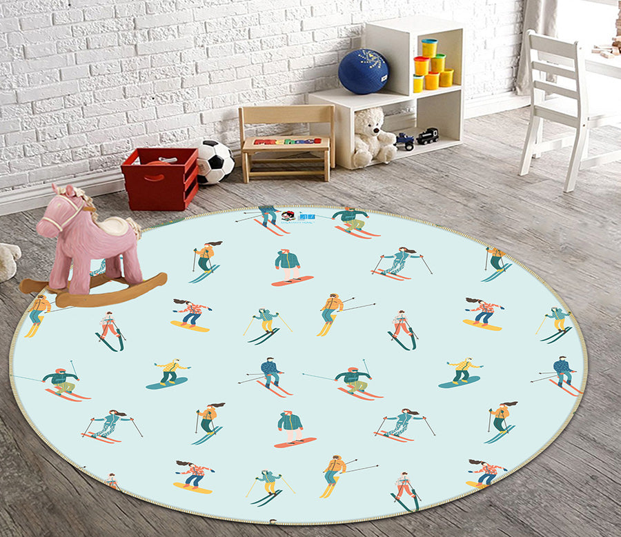 3D Skier 64168 Round Non Slip Rug Mat