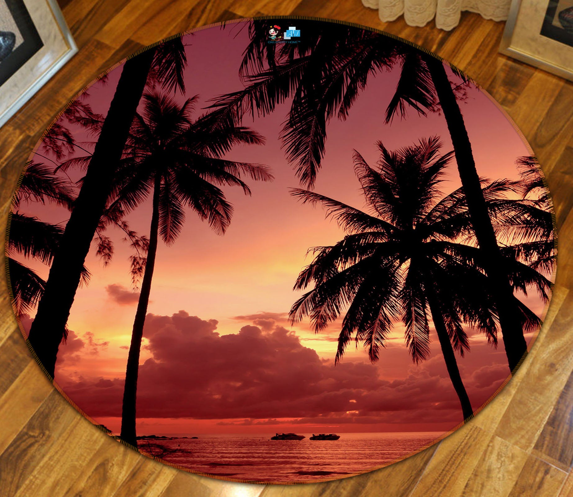 3D Coconut Tree 69167 Round Non Slip Rug Mat