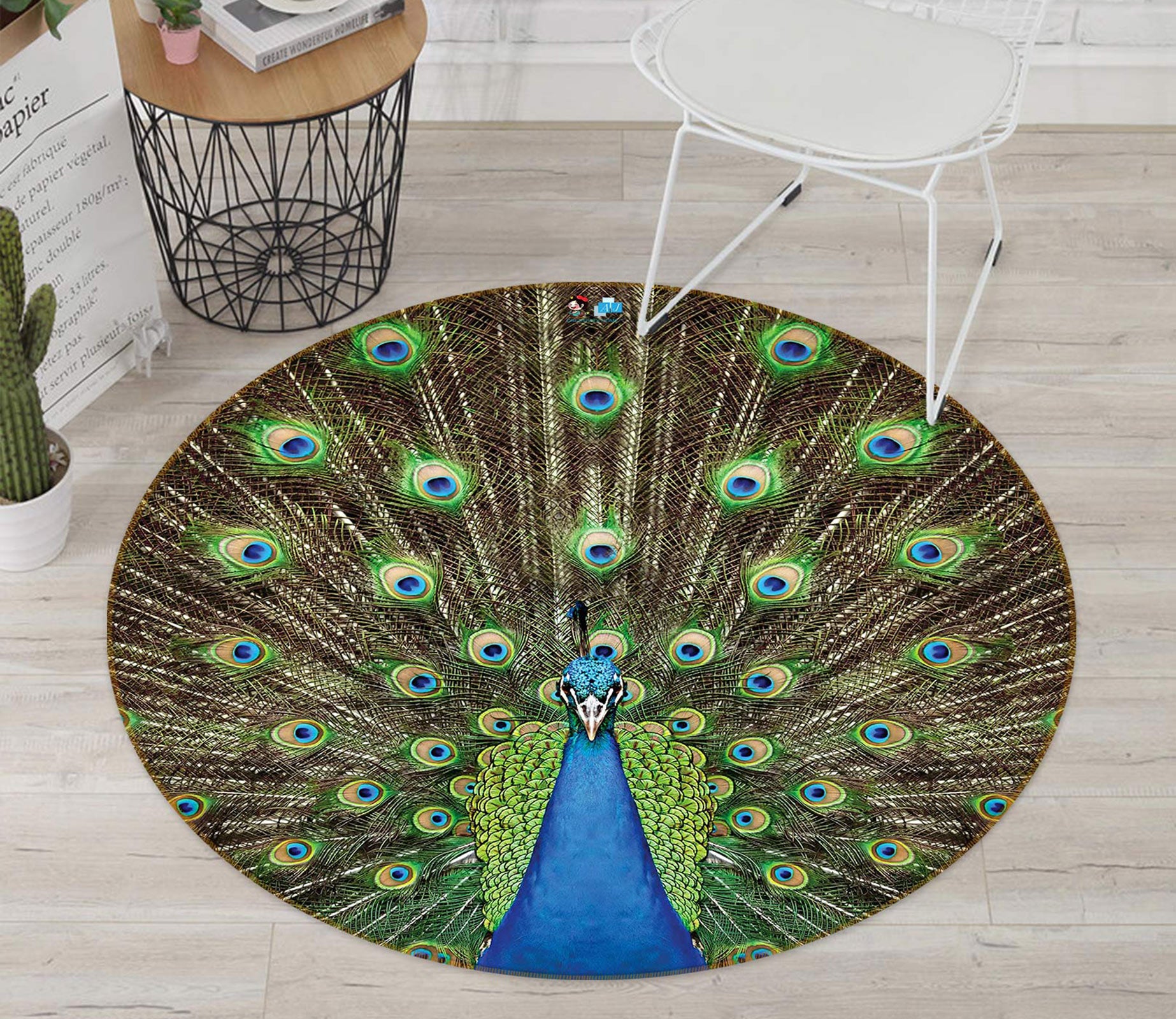 3D Peacock 81187 Round Non Slip Rug Mat