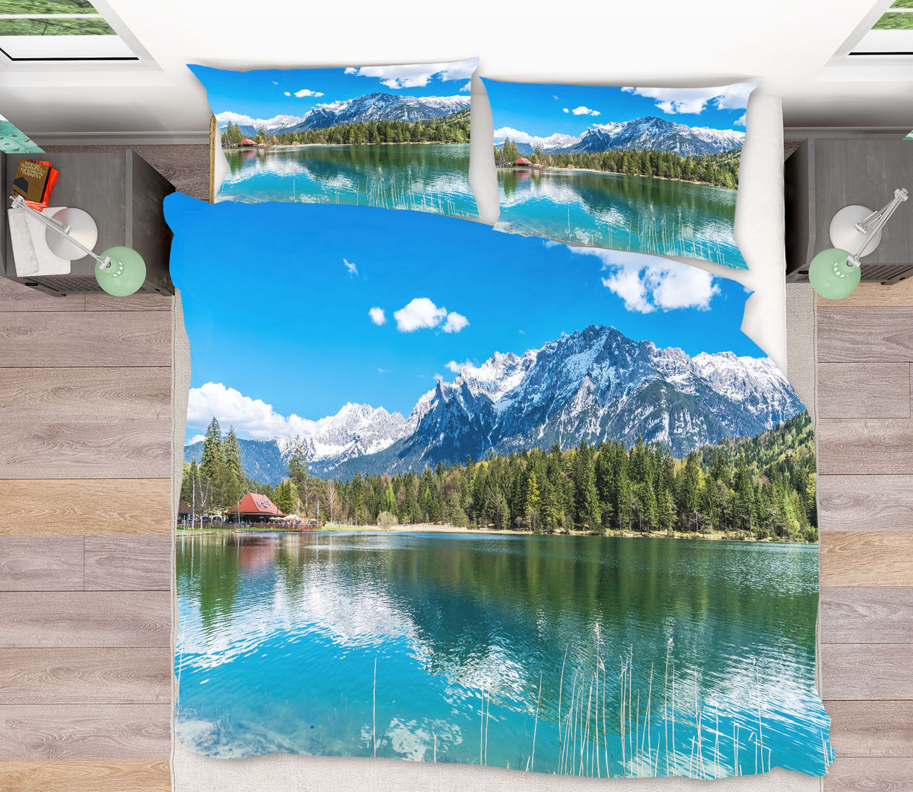 3D Snow Mountain Lake 60092 Bed Pillowcases Quilt
