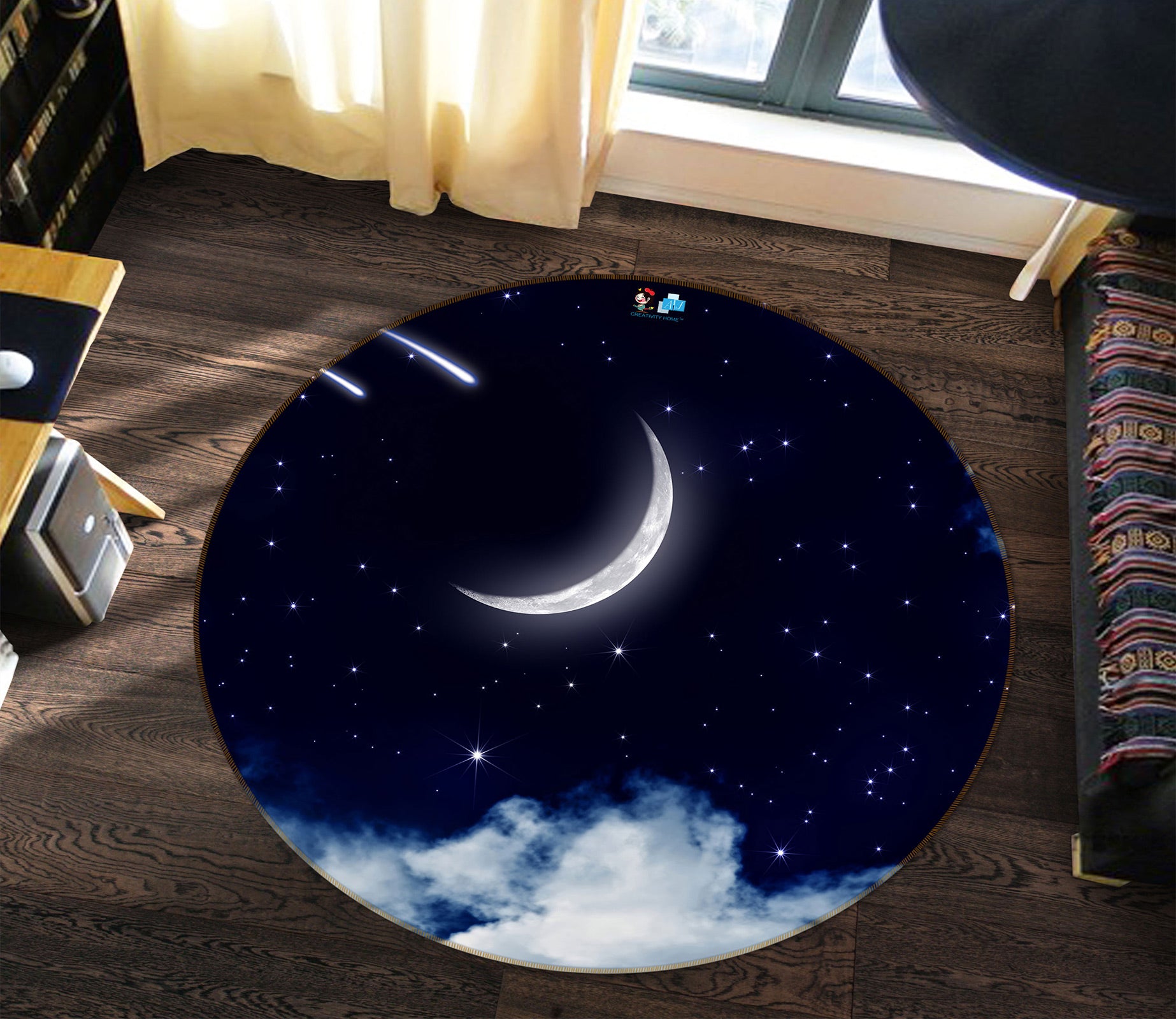 3D Moon Clouds 81013 Round Non Slip Rug Mat