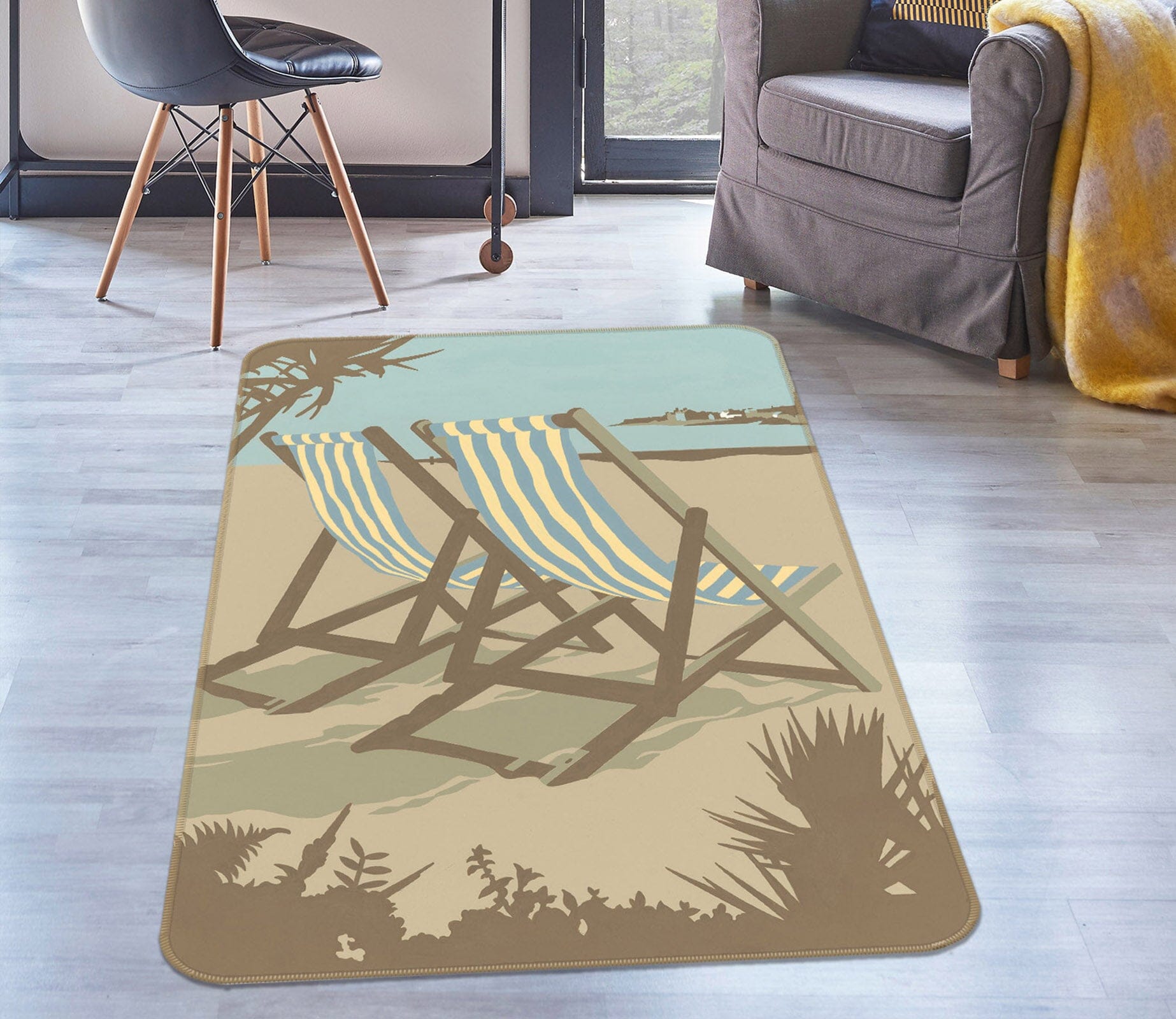 3D Swanage Deckchairs 1157 Steve Read Rug Non Slip Rug Mat Mat AJ Creativity Home 