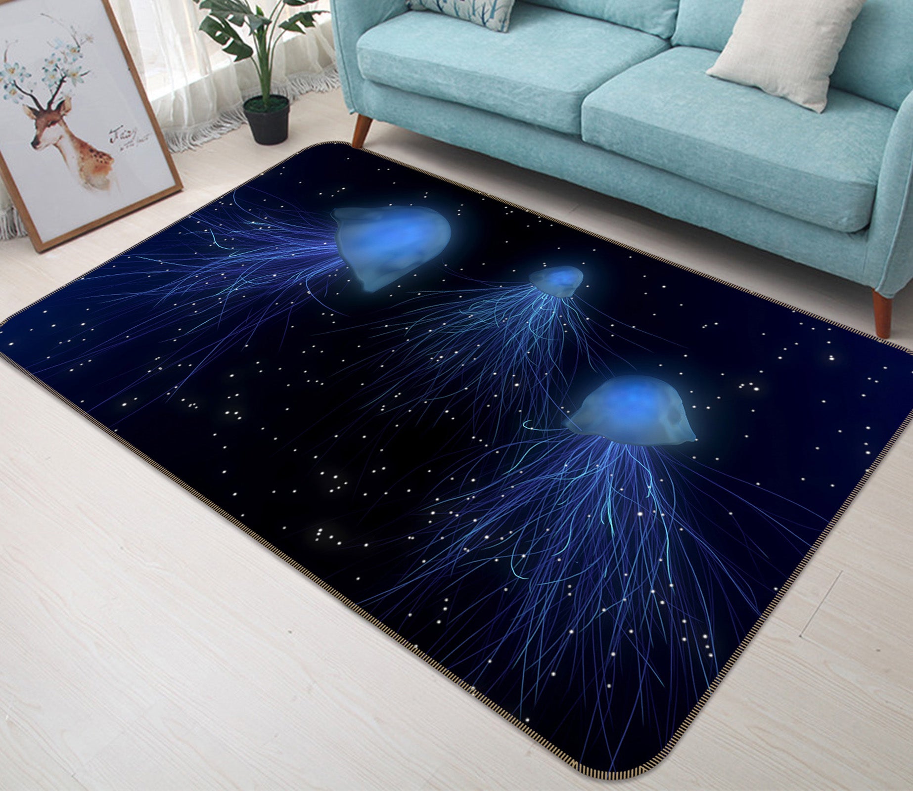 3D Blue Jellyfish 100 Animal Non Slip Rug Mat