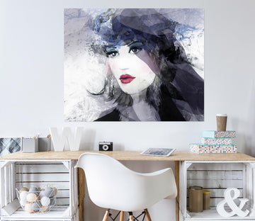 3D Woman Black Hat 1003 Wall Sticker