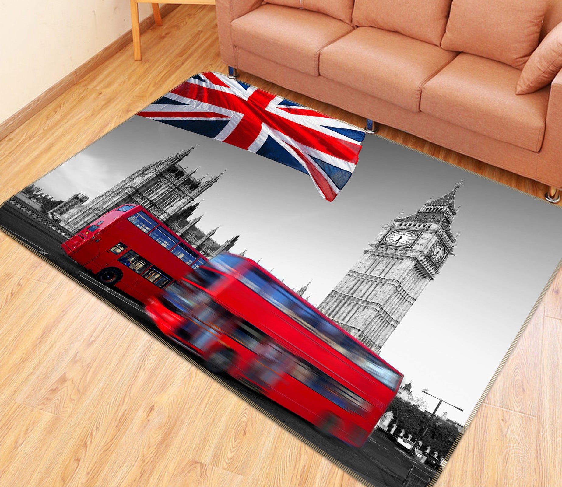 3D Building Red Bus 68112 Vehicle Non Slip Rug Mat