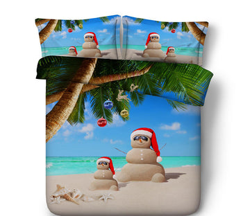 3D Sand Sculpture Snowman 46086 Christmas Quilt Duvet Cover Xmas Bed Pillowcases