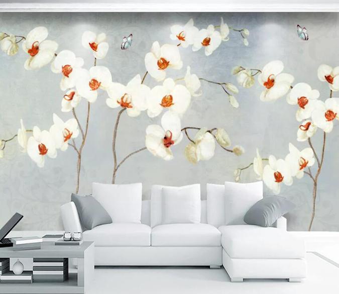 3D White Flowers 070 Wall Murals Wallpaper AJ Wallpaper 2 
