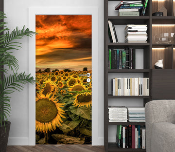 3D Sunset Sunflower Field 122139 Marco Carmassi Door Mural