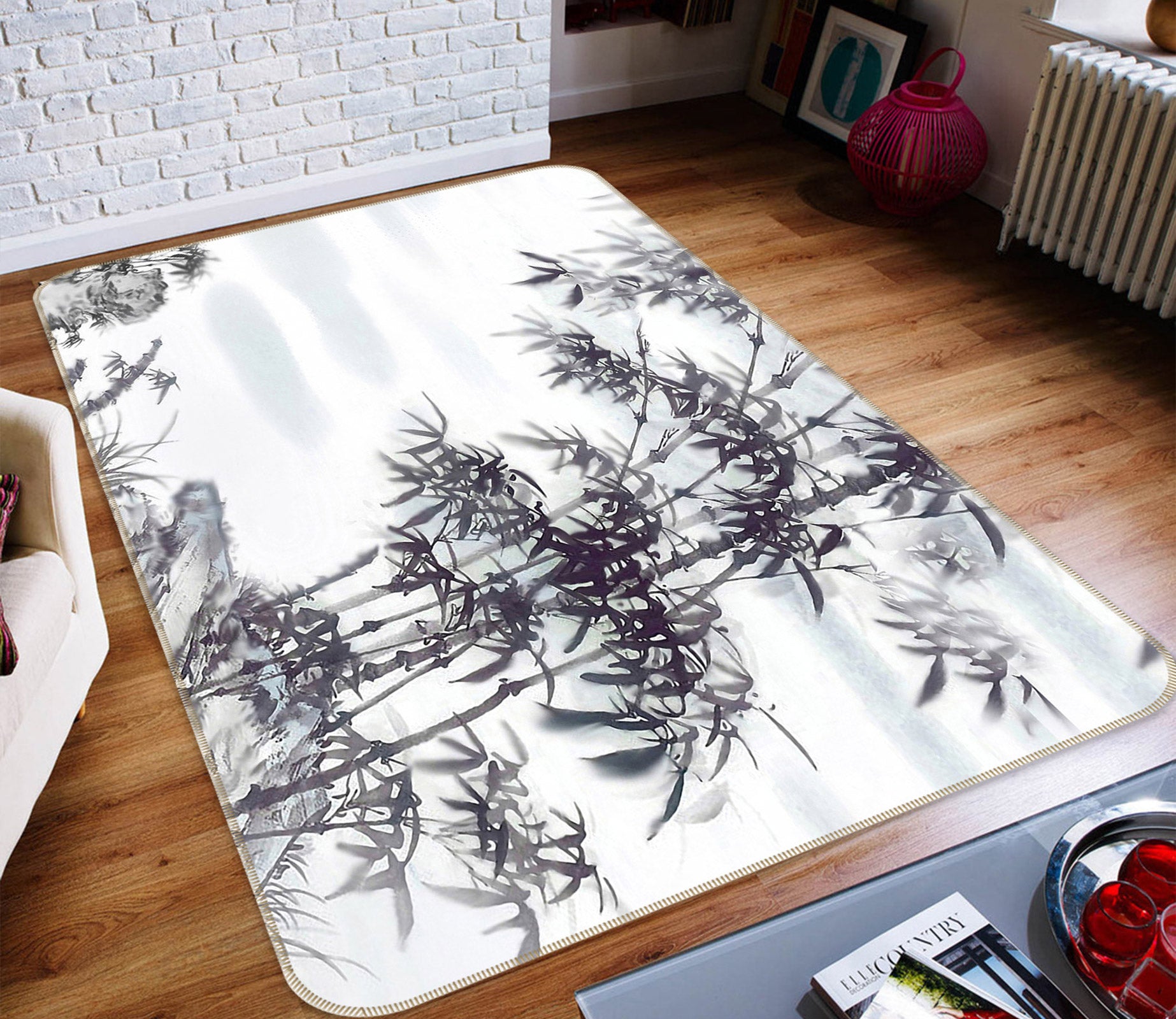 3D Black White Bamboo 75152 Non Slip Rug Mat