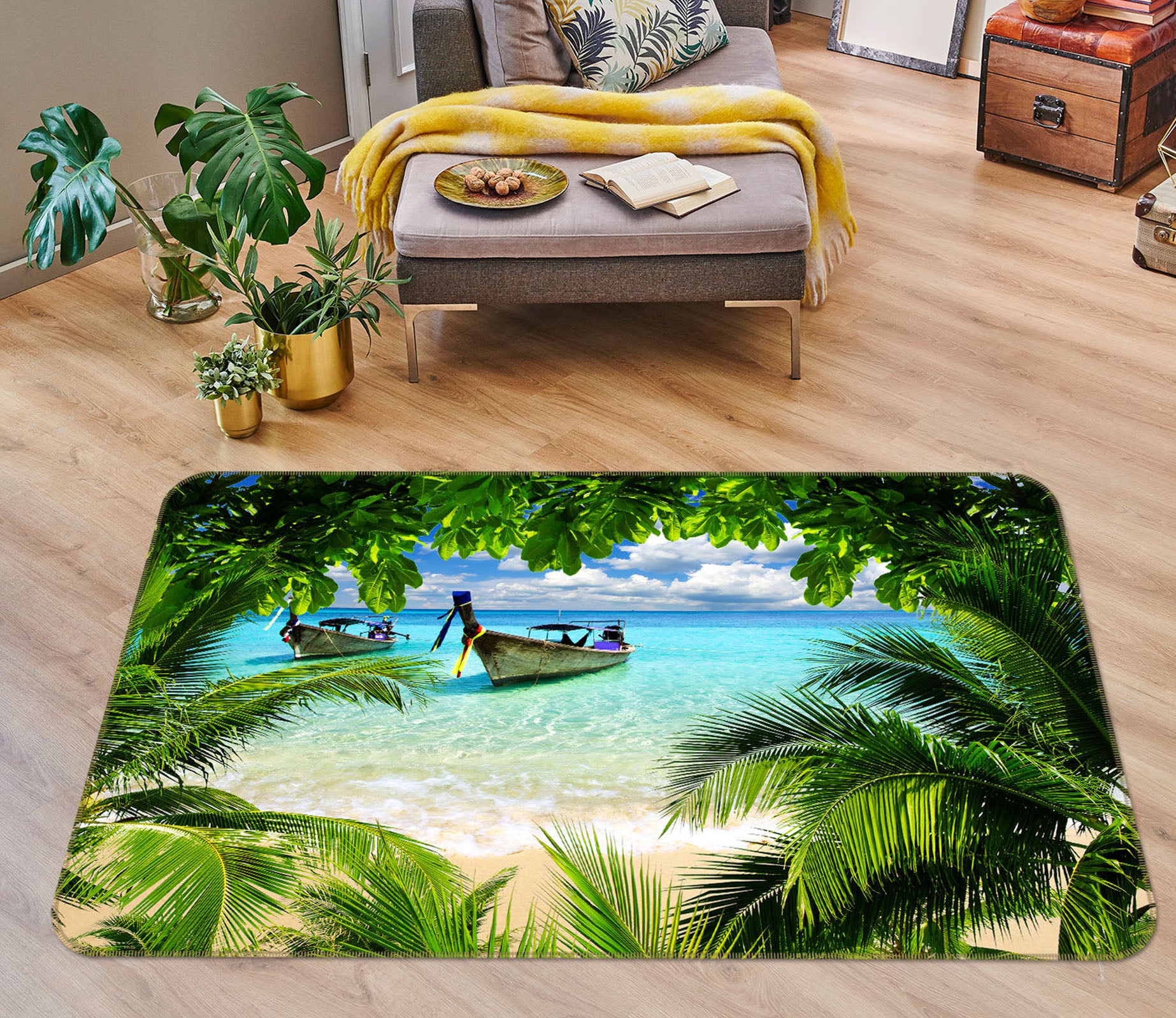 3D Beach Boat 36042 Non Slip Rug Mat