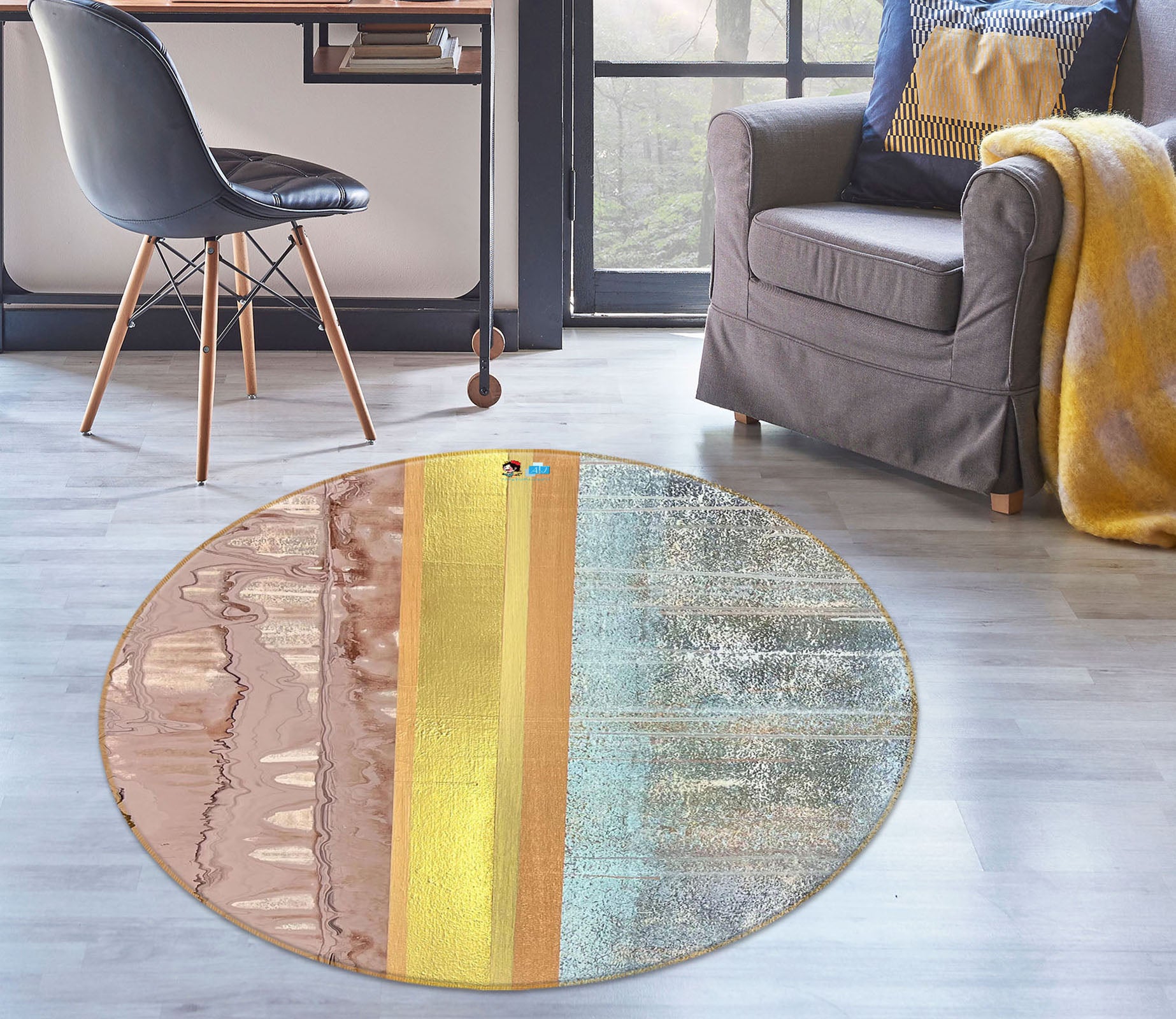 3D Blue Painting 4033 Skromova Marina Rug Round Non Slip Rug Mat