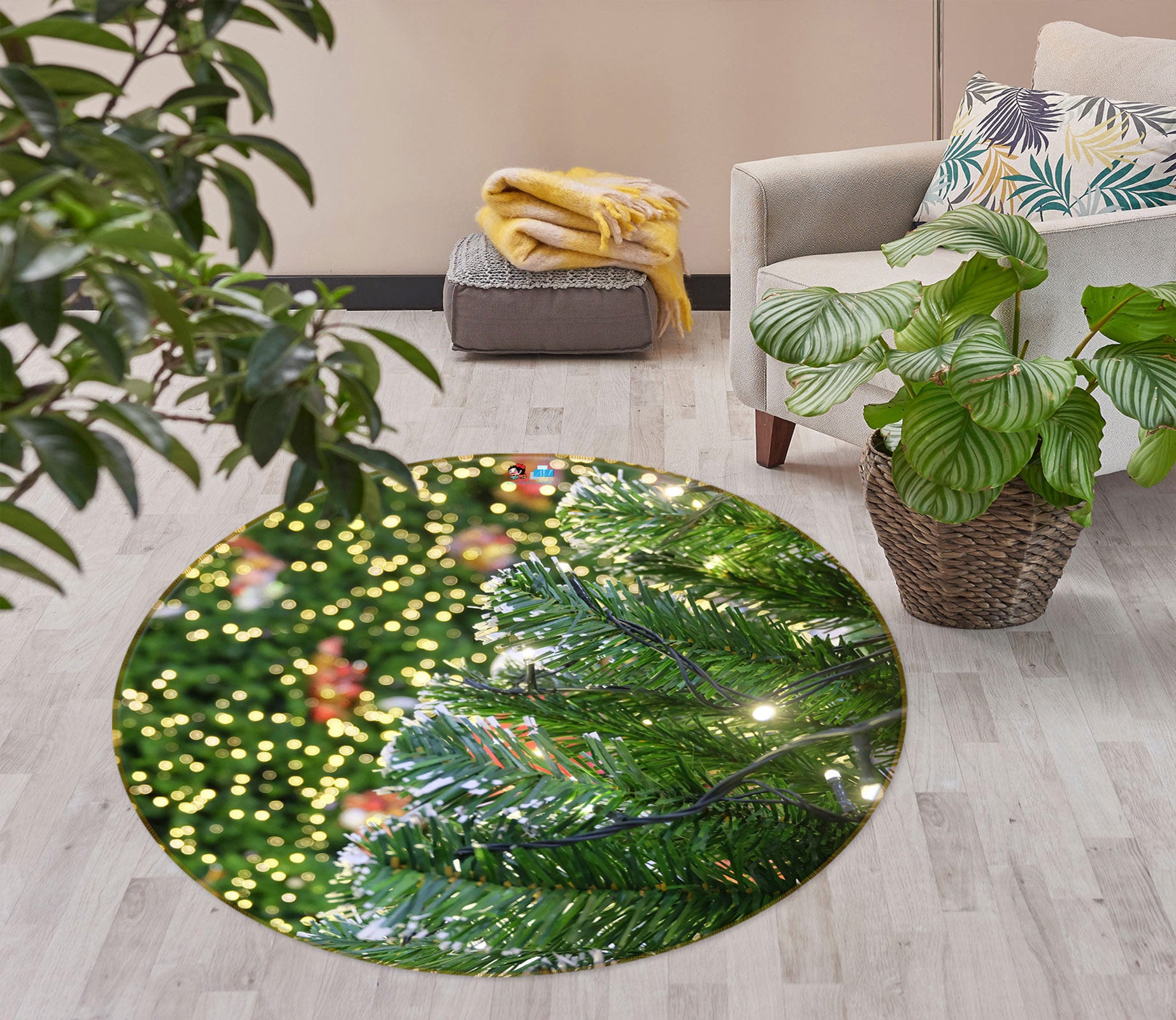 3D Branches 54057 Christmas Round Non Slip Rug Mat Xmas