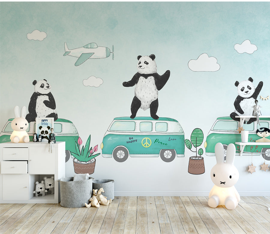 3D Car Panda WC003 Wall Murals