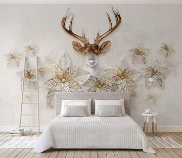 3D Deer Head Flower WC355 Wall Murals