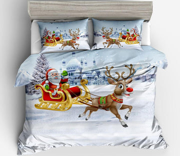3D Santa Sleigh Deer 46071 Christmas Quilt Duvet Cover Xmas Bed Pillowcases