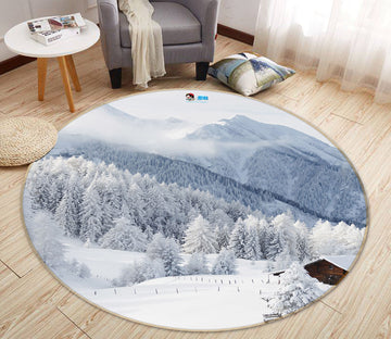 3D Snow Mountain Tree 69164 Round Non Slip Rug Mat