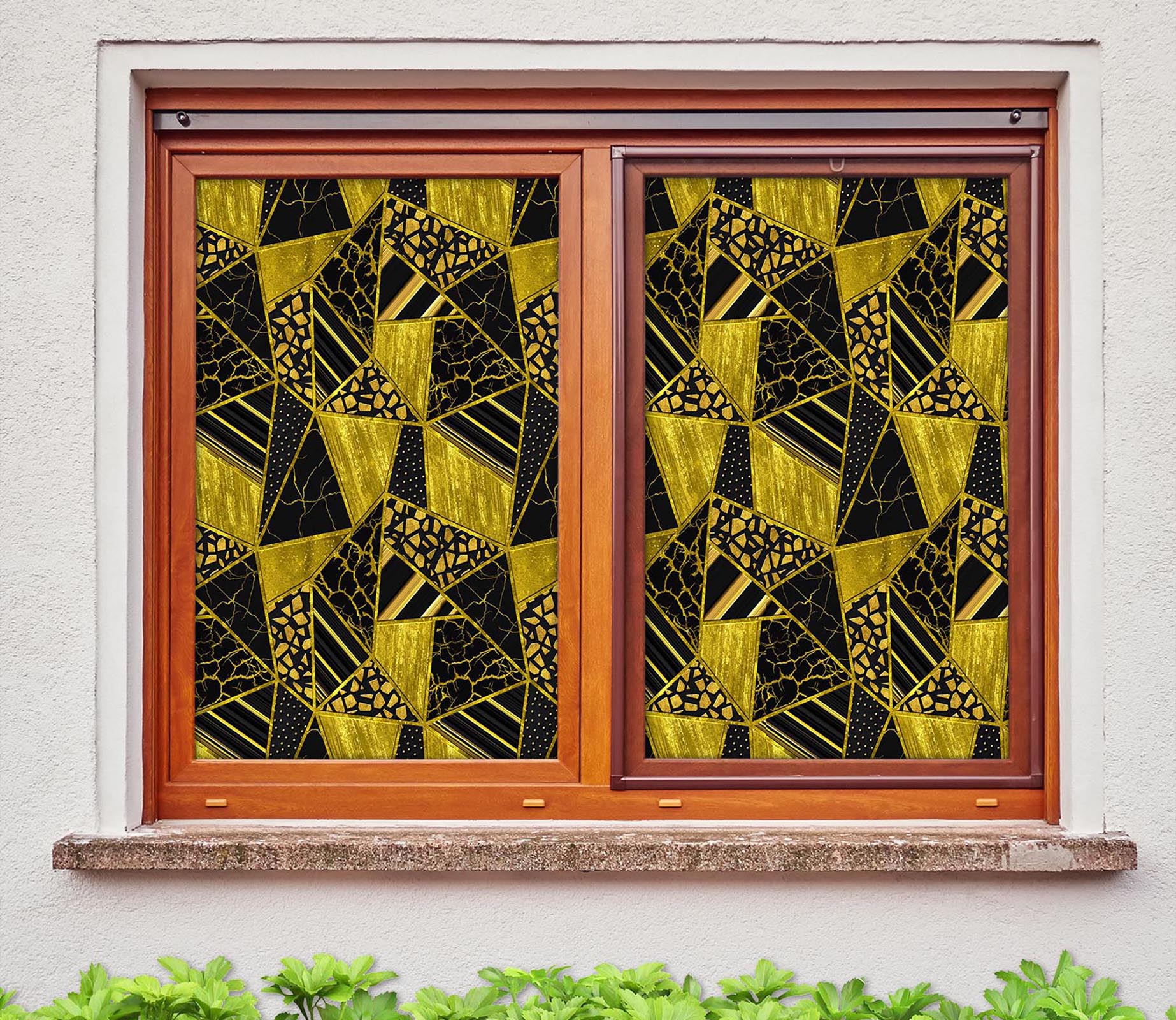 3D Golden Triangle 121 Window Film Print Sticker Cling Stained Glass UV Block