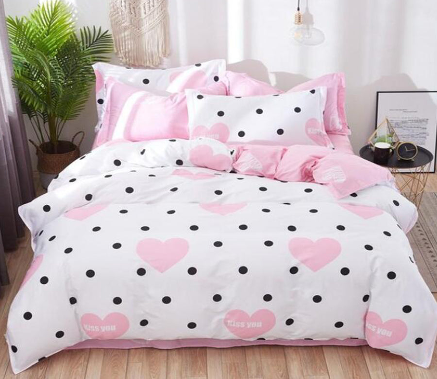 3D Black Wave Point Pink Love 3115 Bed Pillowcases Quilt