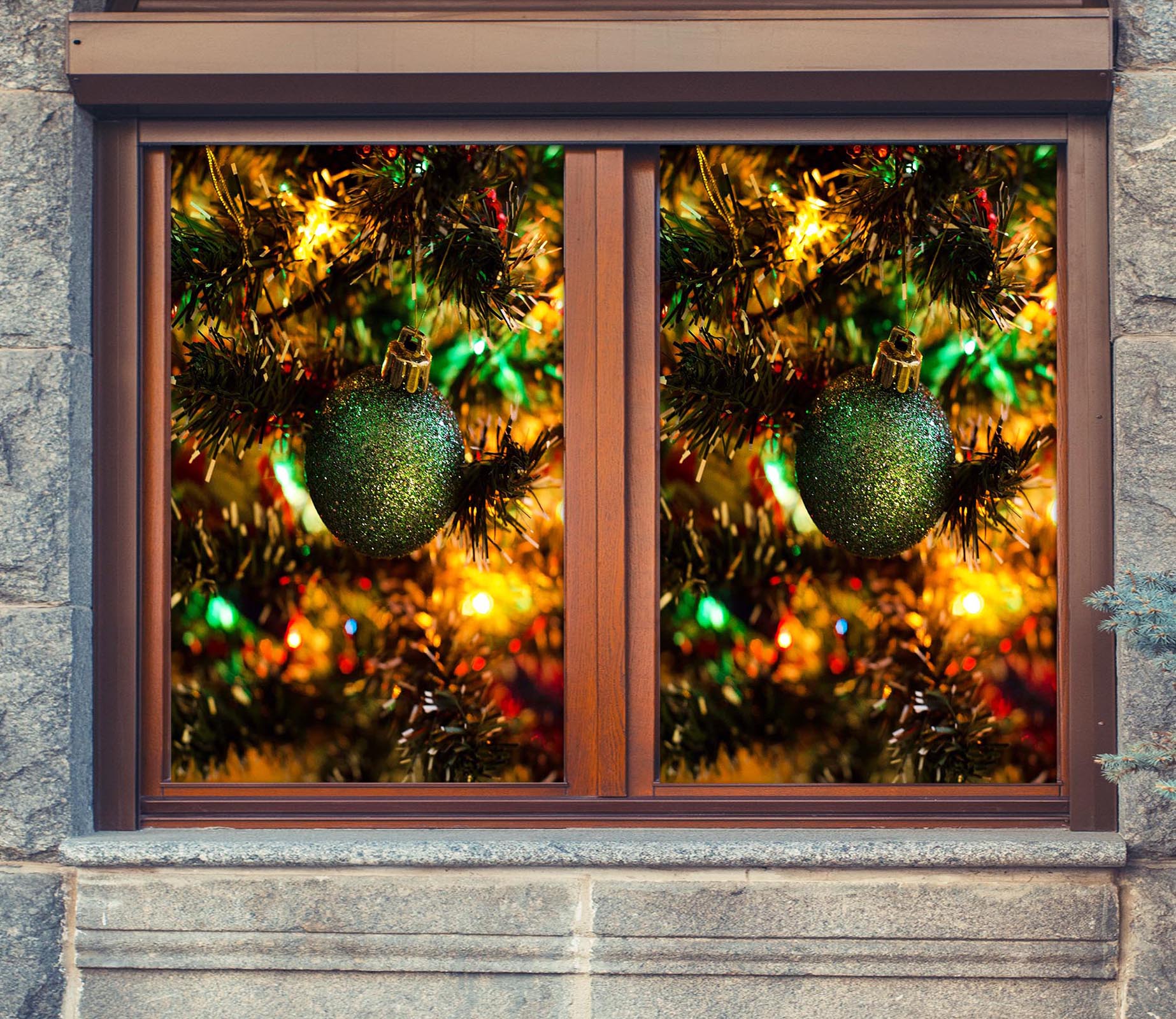 3D Christmas Tree Pendant 42151 Christmas Window Film Print Sticker Cling Stained Glass Xmas