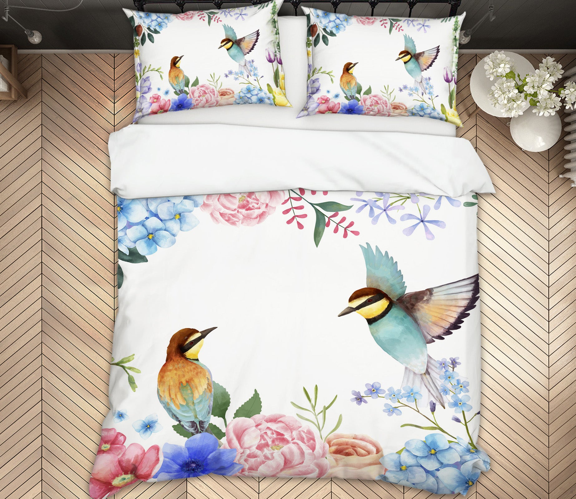 3D Bird Flowers 60123 Bed Pillowcases Quilt