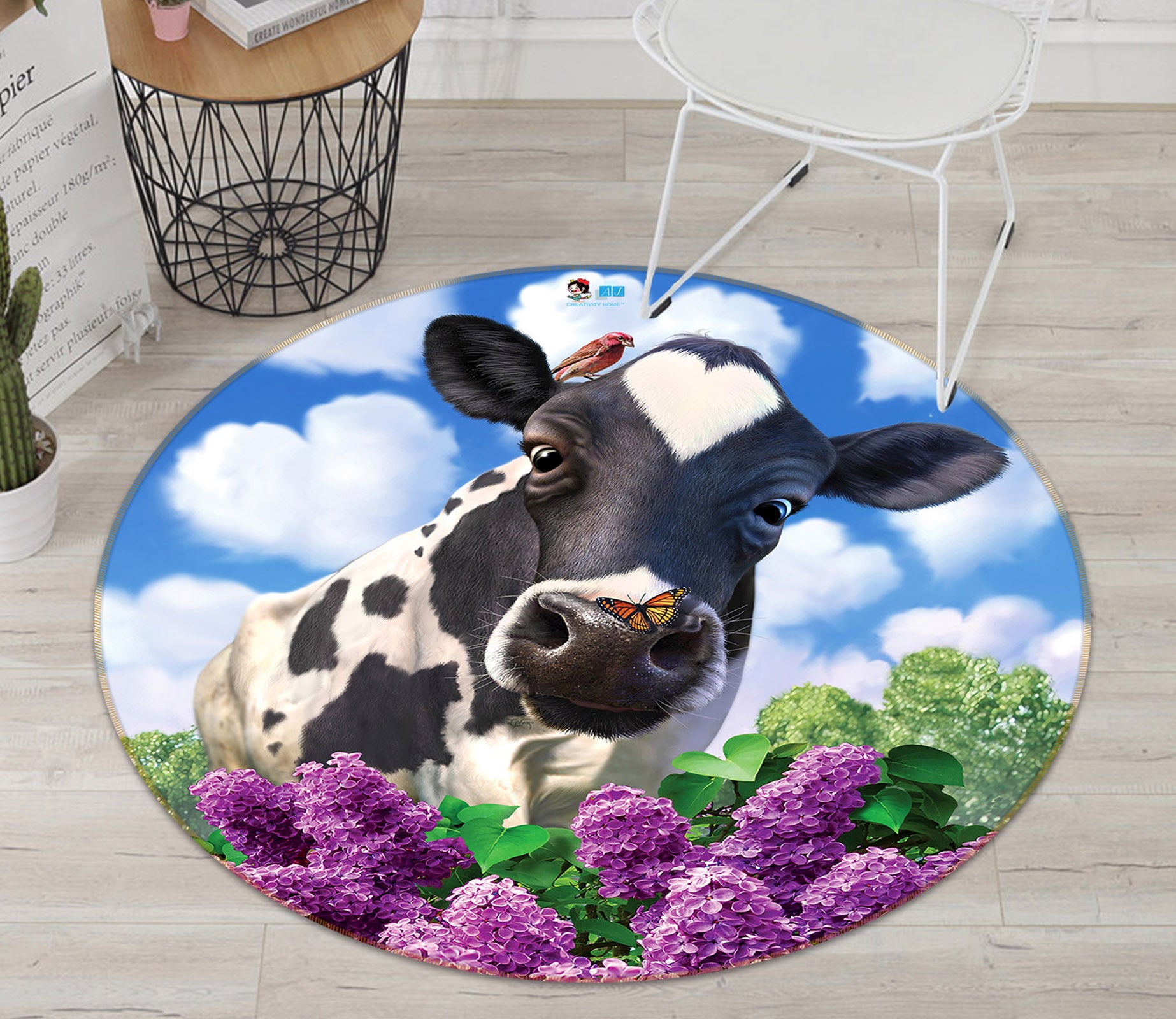 3D Cows 85125 Jerry LoFaro Rug Round Non Slip Rug Mat