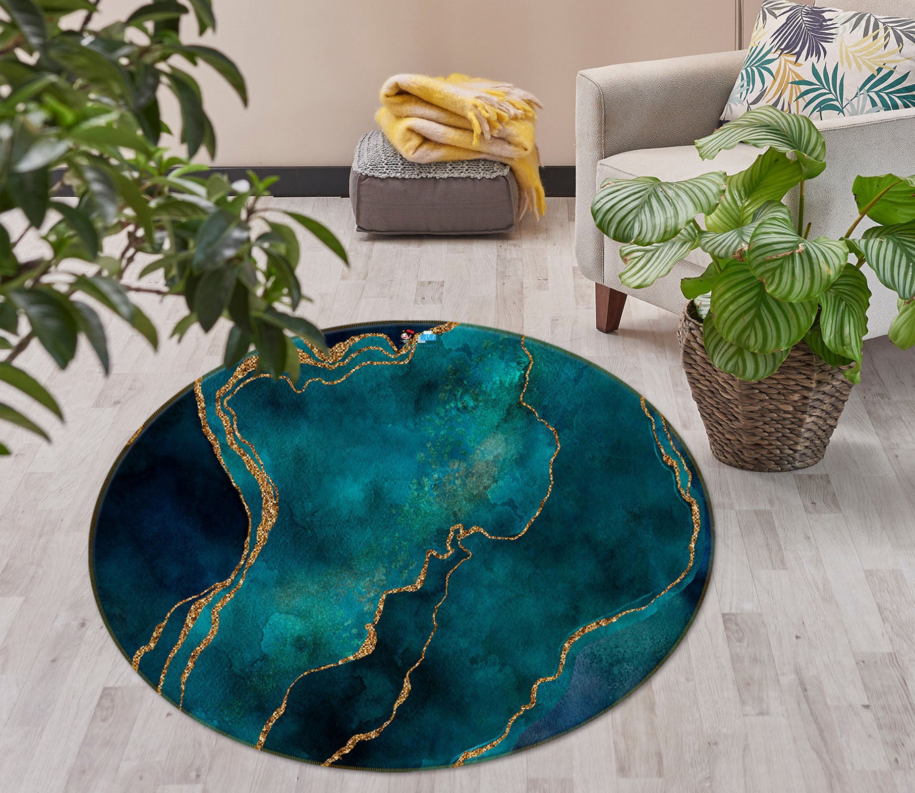 3D Dark Green Pattern Phnom Penh 83067 Andrea haase Rug Round Non Slip Rug Mat